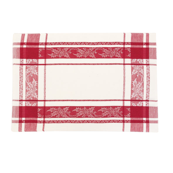 Red and White Jacquard Holly Table Linens