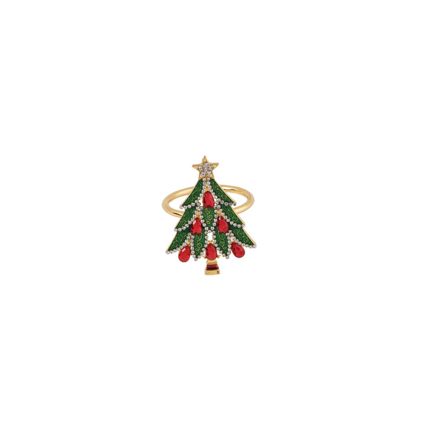 jeweled tree napkin ring set, christmas napkin ring set