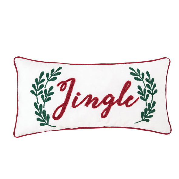 jingle sprig decorative pillow, white red and green christmas pillow