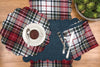 lennox plaid table linens, reversible fabric table linens, red and black tartan plaid