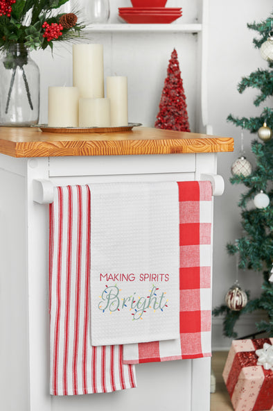 making spirits bright waffle weave kitchen towel, christmas kitchen towel
