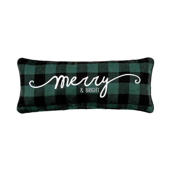 merry christmas decorative pillow, green and black buffalo check pillow