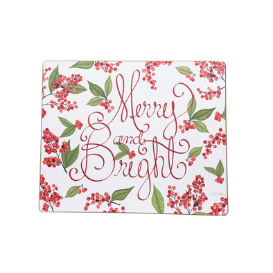 merry and bright berries hardboard placemat, christmas hardboard mat, christmas tabletop