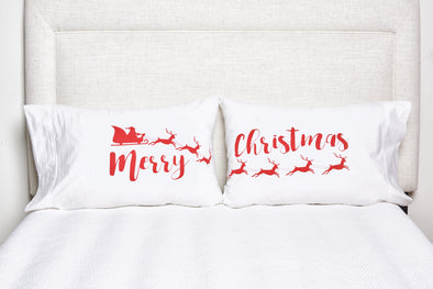 Merry Christmas Decorative Pillowcase Set, red and white christmas pillowcase