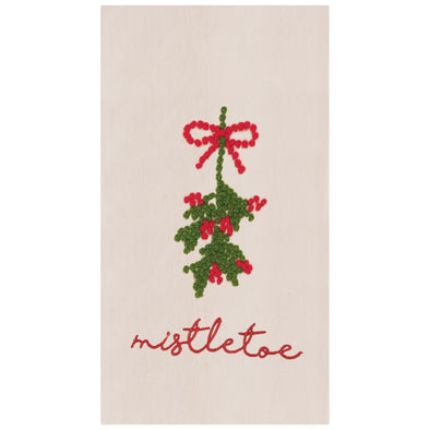 mistletoe berries french knot kitchen towel, christmas flour sack towel