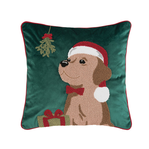 mistletoe puppy decorative pillow, velvet pet christmas pillow