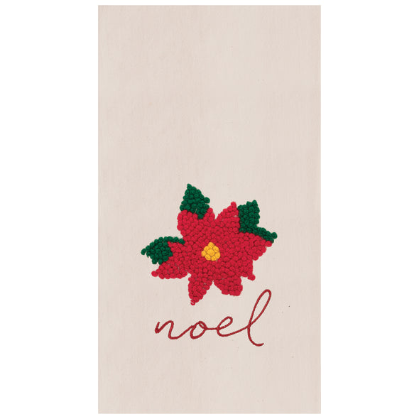 noel poinsettia french knot kitchen towel, christmas towel