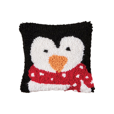 penguin hooked decorative pillow, christmas pillow