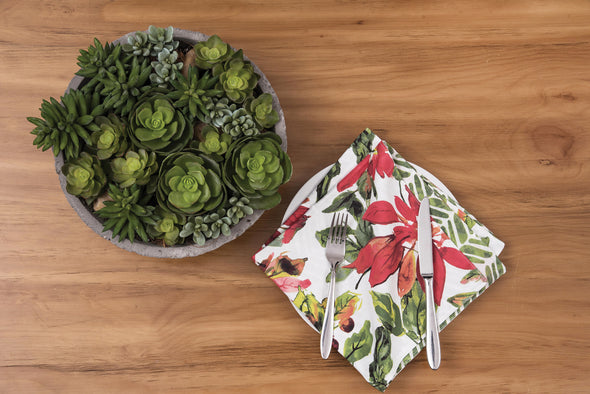 Poinsettia Berries Table Linens, christmas tabletop, poinsettia fabric napkin