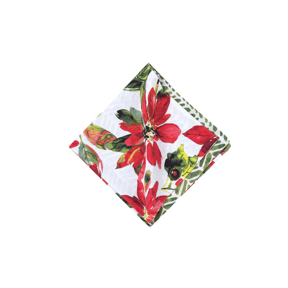 Poinsettia Berries Table Linens, christmas tabletop, poinsettia fabric napkin