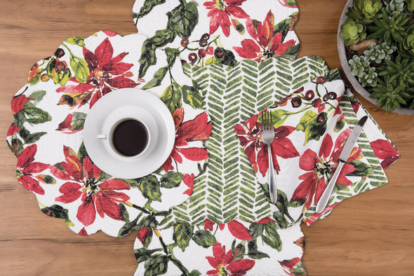Poinsettia Berries Table Linens, christmas tabletop