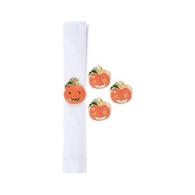 set of 4 smiling jack-o-lantern pumpkin napkin rings