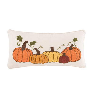 lumbar decorative pillow featuring an embroidered autumn pumpkin theme