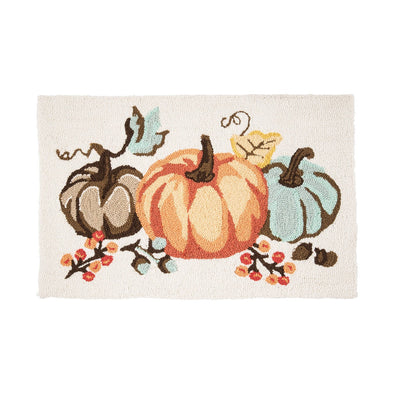 non-slip hooked pumpkin rug featuring modern fall colors