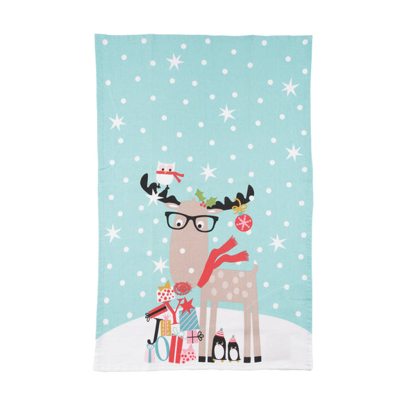 reindeer friends kitchen towel, fun whimsical christmas kitchen towel