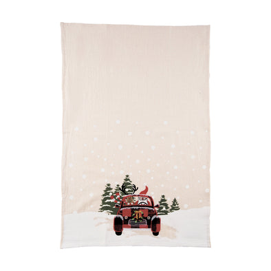 road trip friends kitchen towel, santa and reindeer truck, christmas kitchen towel