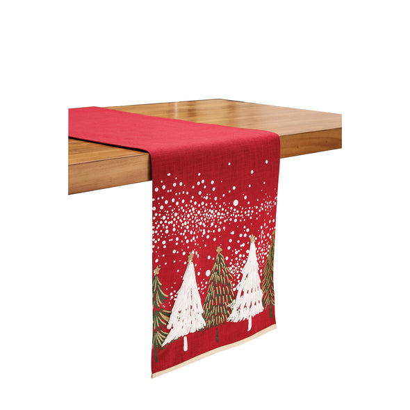 snowy trees table linens runner, christmas table linens