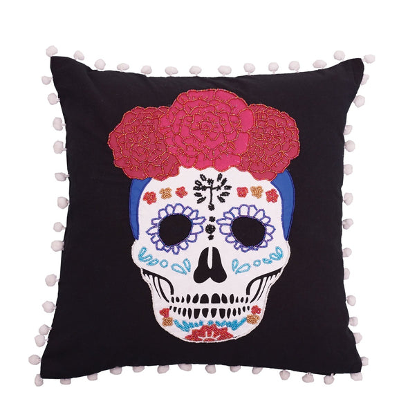 Halloween, Day of the Dead, Sugar Skull, Embroidered and Beaded decorative pillow