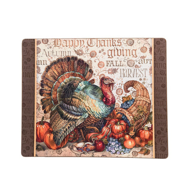 hardboard placemat featuring a traditional thanksgiving turkey and harvest motif