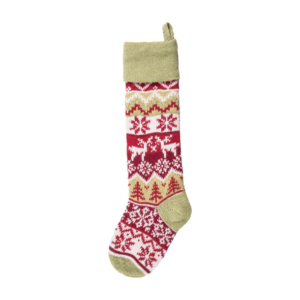 green white and red winter deer knit christmas stocking