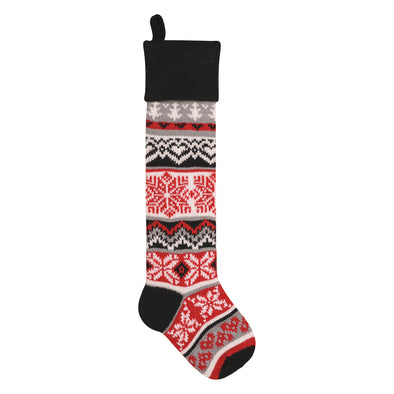 red white and black nordic knit christmas stocking