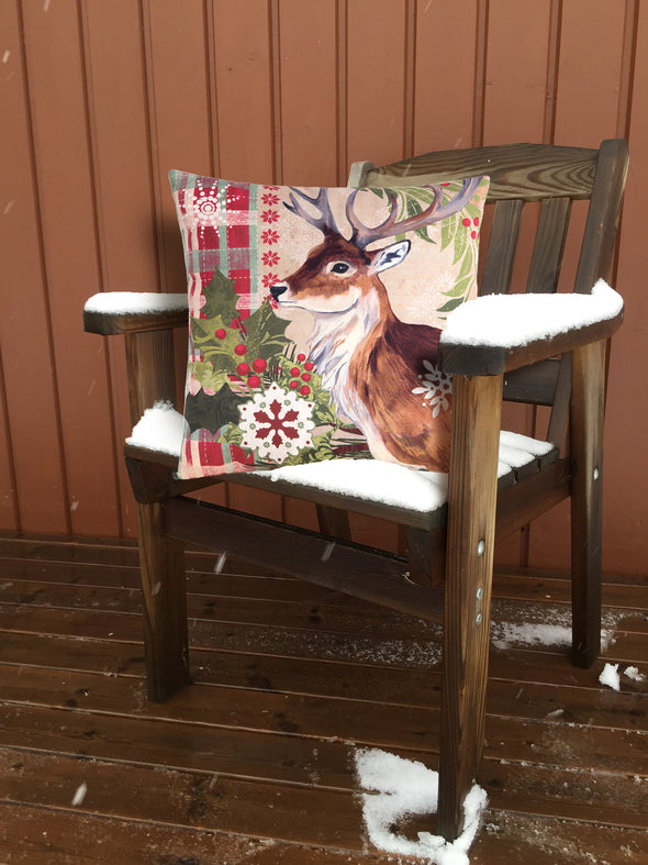 Jennifer Brinley winter reindeer infoor outdoor christmas decorative pillow
