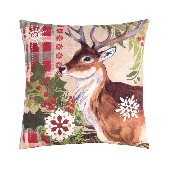 Jennifer Brinley winter reindeer infoor outdoor christmas decorative pillow