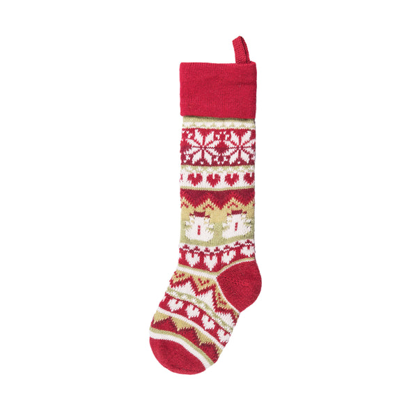 red and white knit christmas stocking