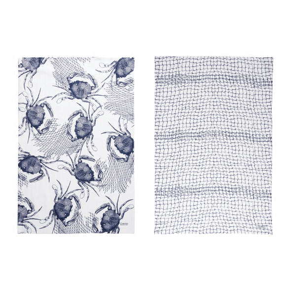 Blue Crab & Net Kitchen Towel, Set of 2