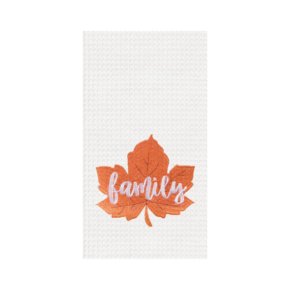 embroidered family maple leaf kitchen towel