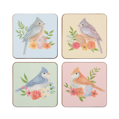 floral bird MDF coasters in pastel colors