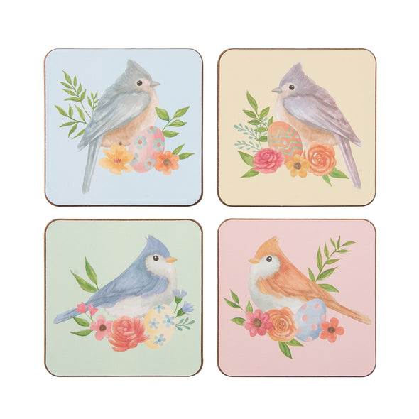 floral bird MDF coasters in pastel colors