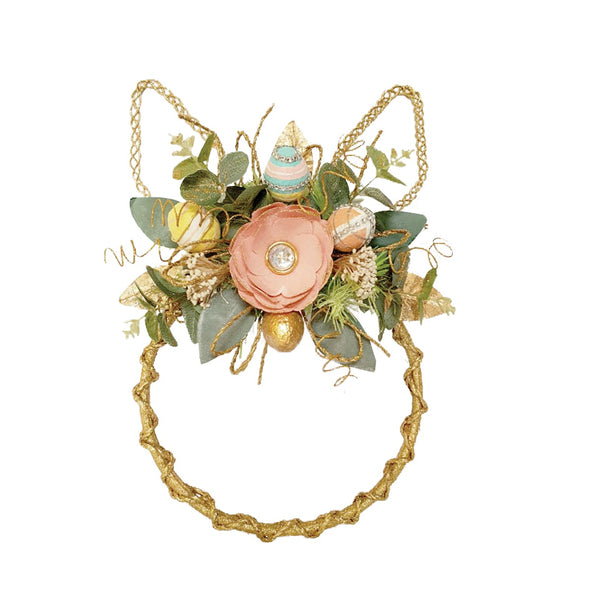 golden bunny ear wreath with floral accents