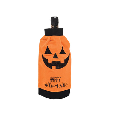 happy hallo-wine orange pumpkin wine bottle cover