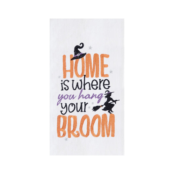 home is where you hang your broom embroidered halloween kitchen towel