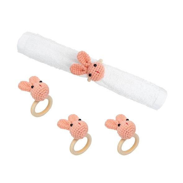 pink knitted bunny napkin ring set