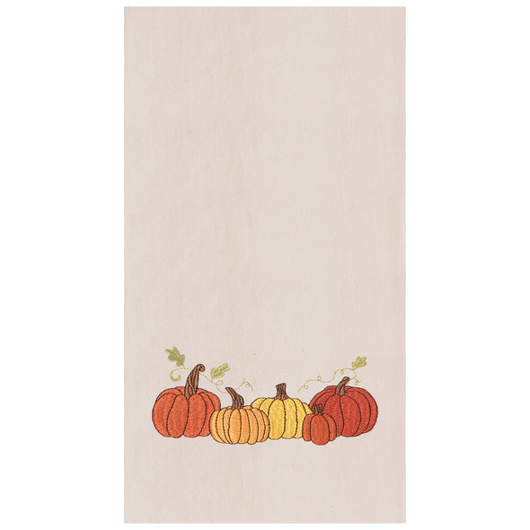 embroidered kitchen towel with a fall pumpkin patch