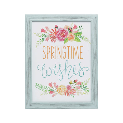 springtime wishes wall art with blue frame