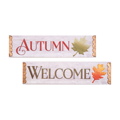 metal accented welcome autumn wall plaque set 
