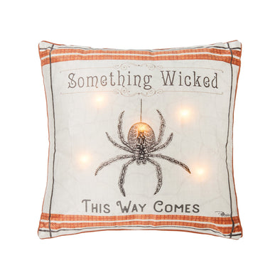 something wicked this way comes spider LED halloween throw pillow