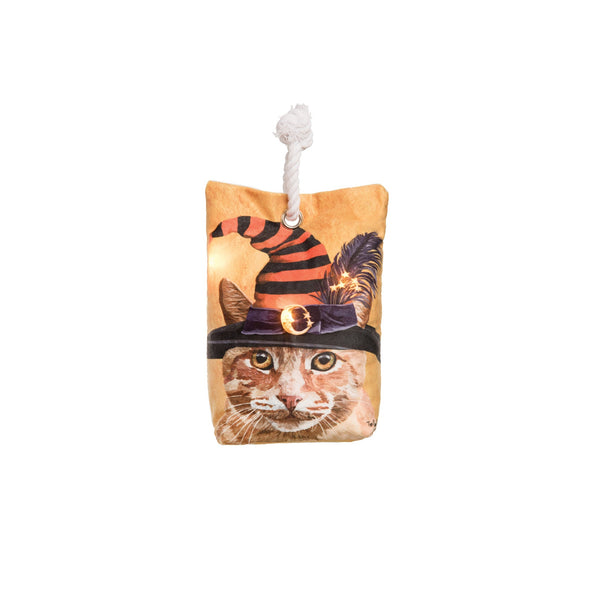 halloween cat in a witches hat doorstop